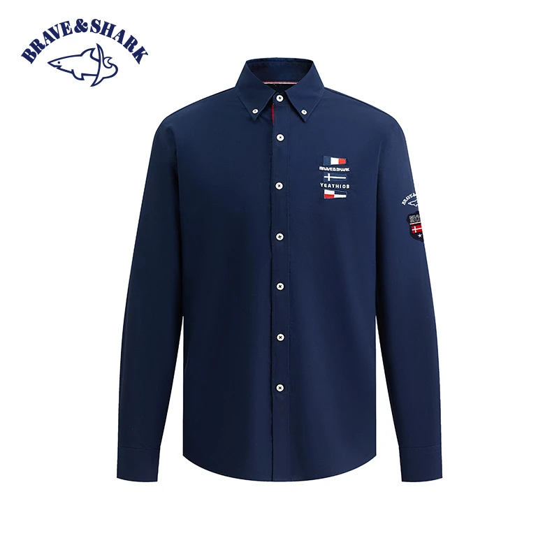 【官方正品】BRAVE&SHARK/勇士鲨鱼男士长袖条纹衬衫纯棉休闲打底衫