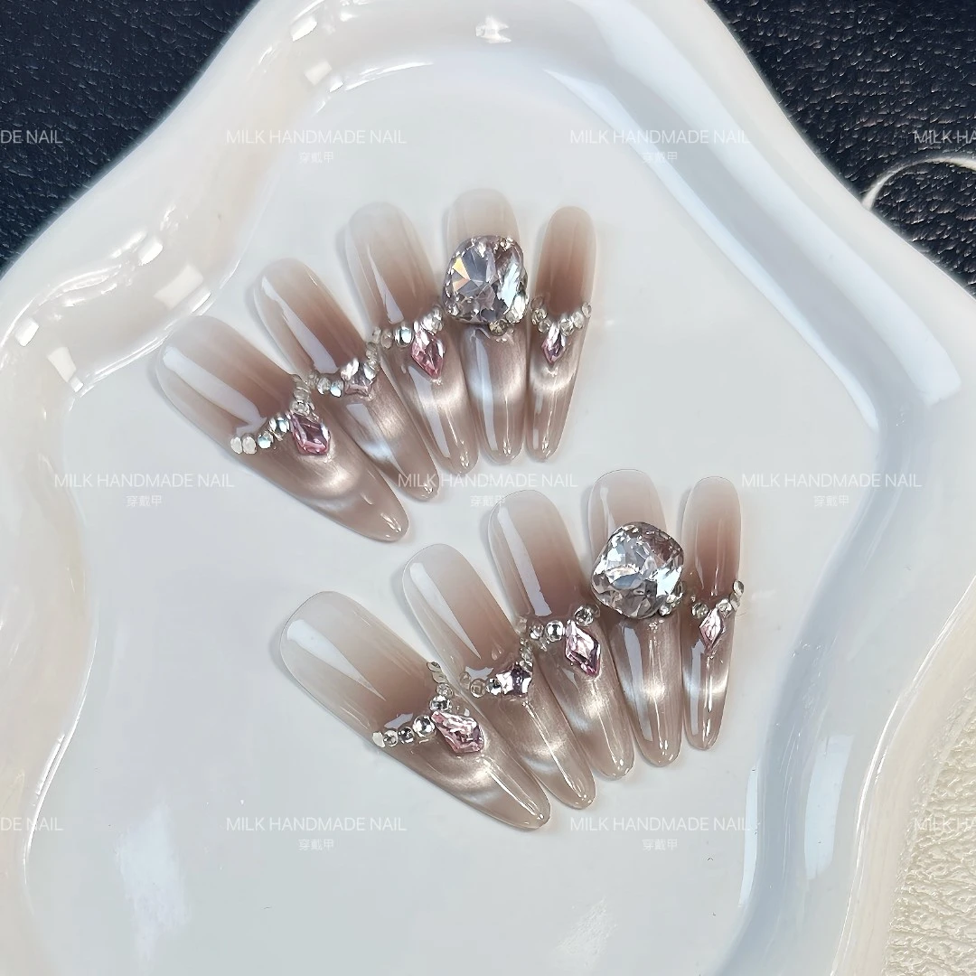 编号【109】超长细狗紫调棕色纯手工穿戴甲