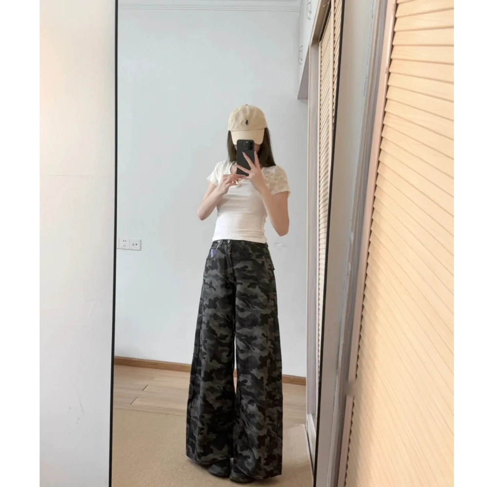 美式慵懒百搭感阔腿直筒裤女2025秋季新款高腰显瘦百搭拖地牛仔裤