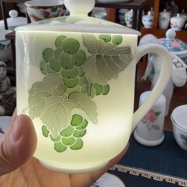 醴陵研究所葡萄花盖杯微瑕