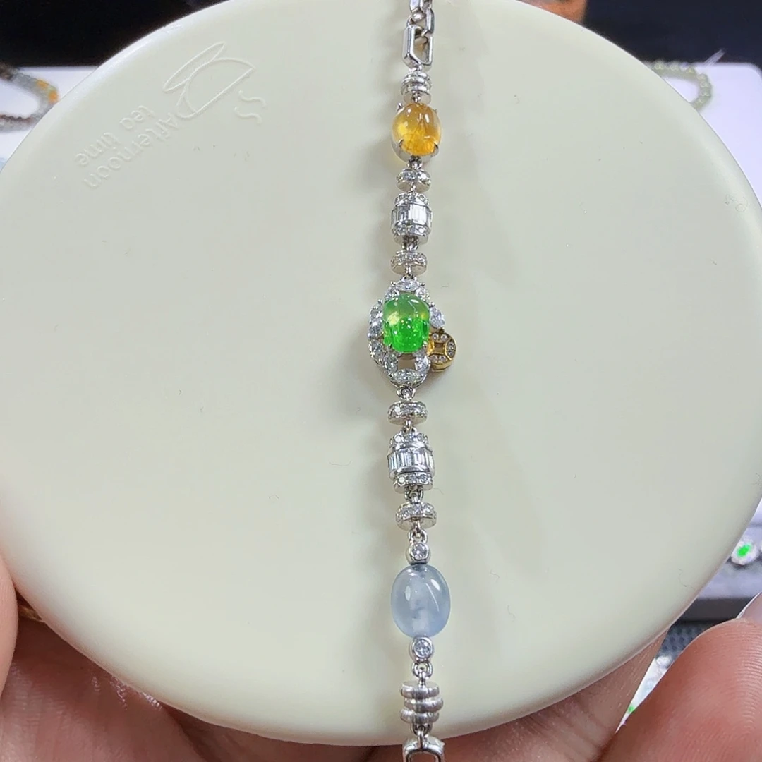 翡翠18K金镶嵌颈饰手链炸光体