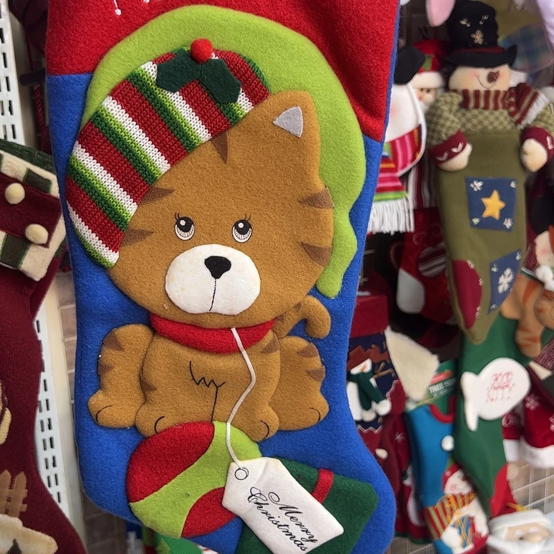 毛绒圣诞袜子挂件猫咪