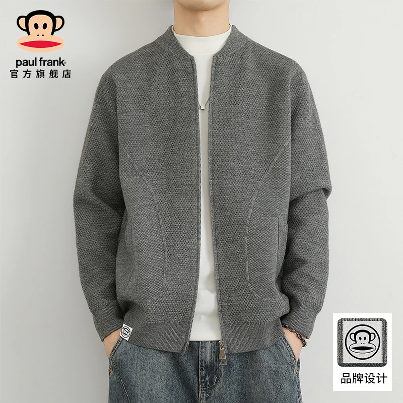 PaulFrank/大嘴猴高端开衫针织毛衣男2025秋冬新款保暖长袖外套男