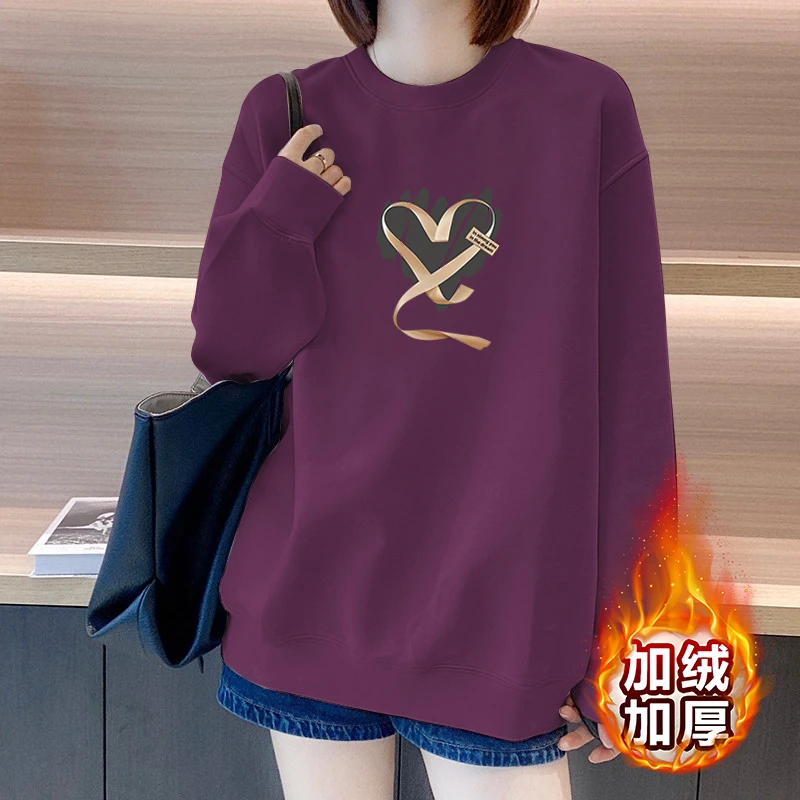 圆领卫衣女秋冬长袖韩版宽松大码200斤显瘦休闲时尚洋气加绒上衣