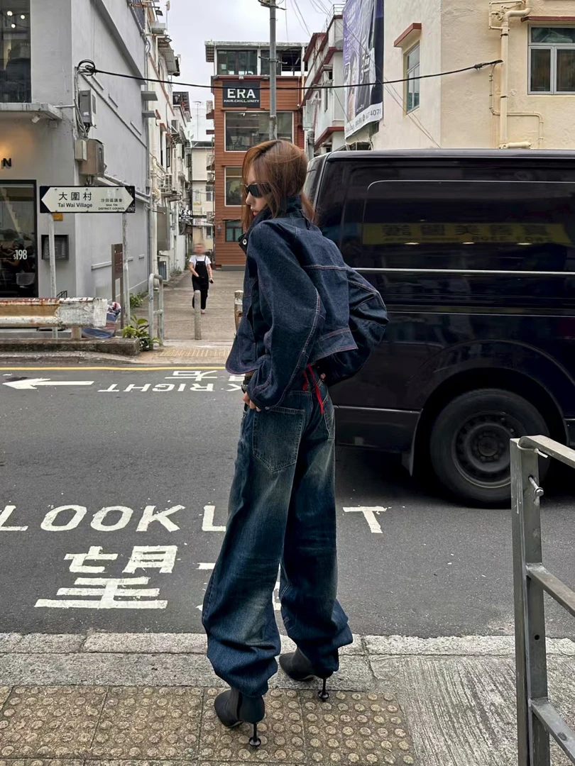 『Qiuuus』秋冬必备超好版型低腰阔腿拖地牛仔裤百搭男女同款牛仔裤