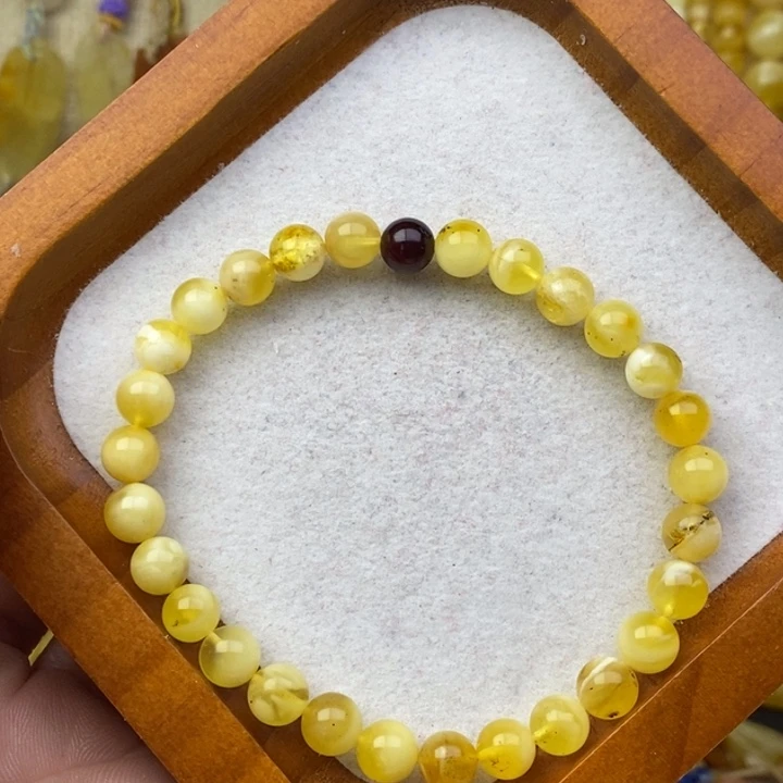 琥珀未镶嵌裸石微瑕花粉卡6.8