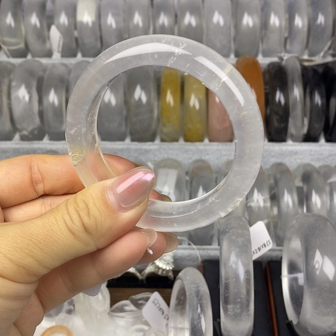 石英质玉未镶嵌手镯53.8白冰飘雪撒桂花微抠包容1665