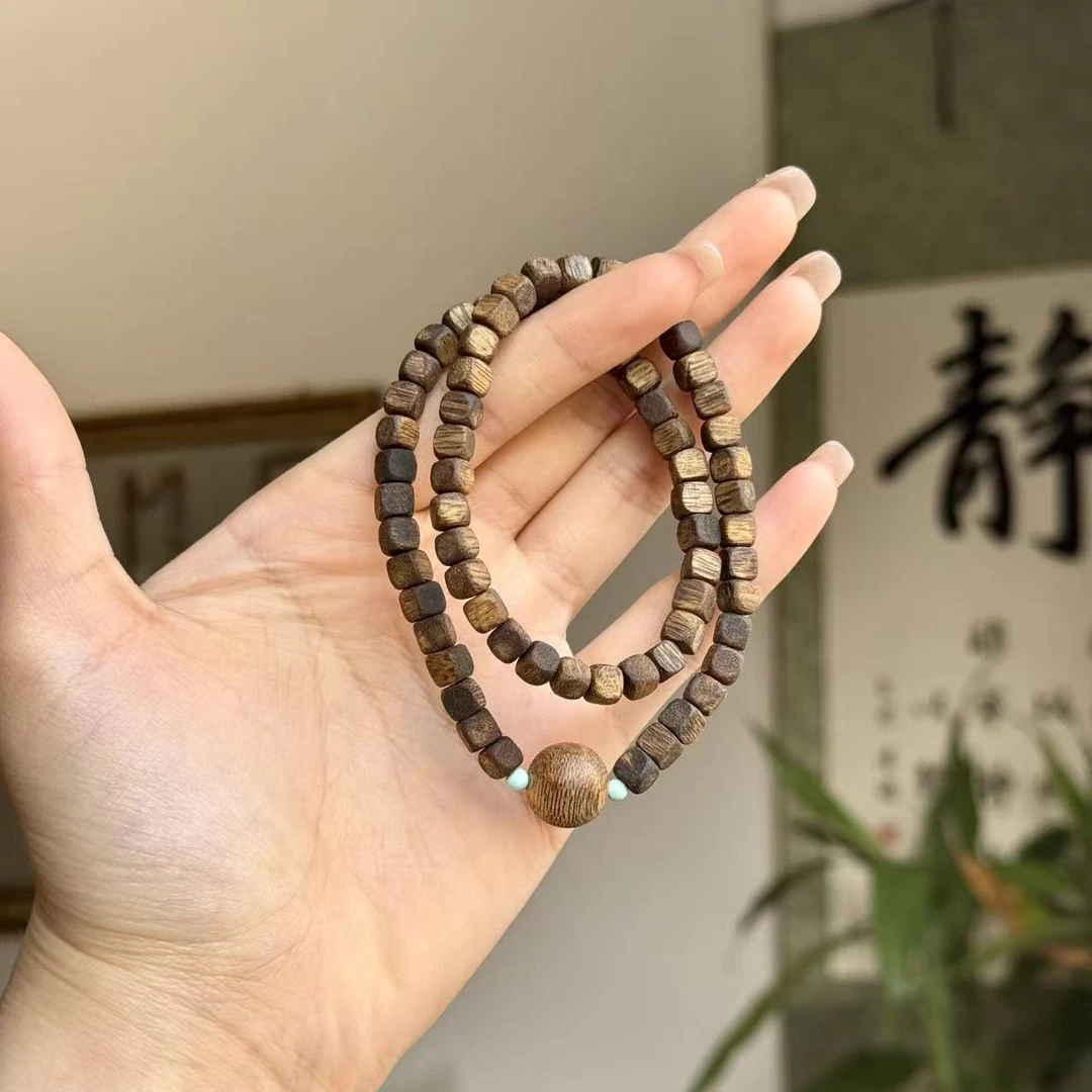 沉香【明智师兄·多样性发其一】莺歌绿棋楠随型方珠双圈设计款