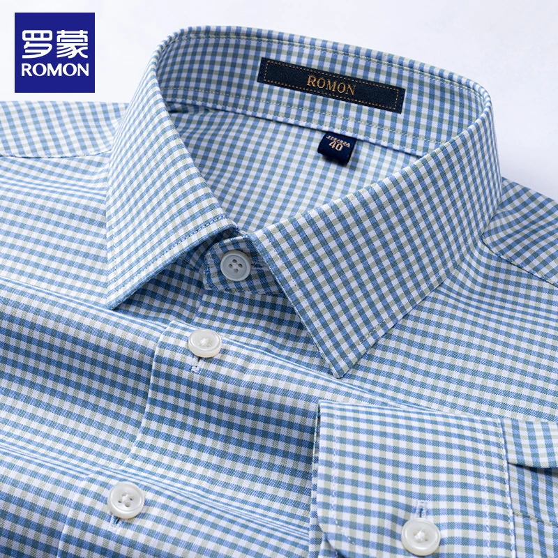 罗蒙商务长袖衬衫男中青年免烫高端格子衬衣外套春秋休闲时尚男装