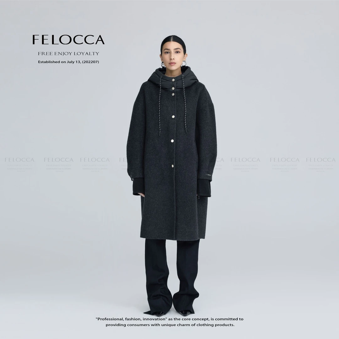 【FELOCCA】新款高级感拼羽绒帽大衣时尚宽松外套BA-WY009