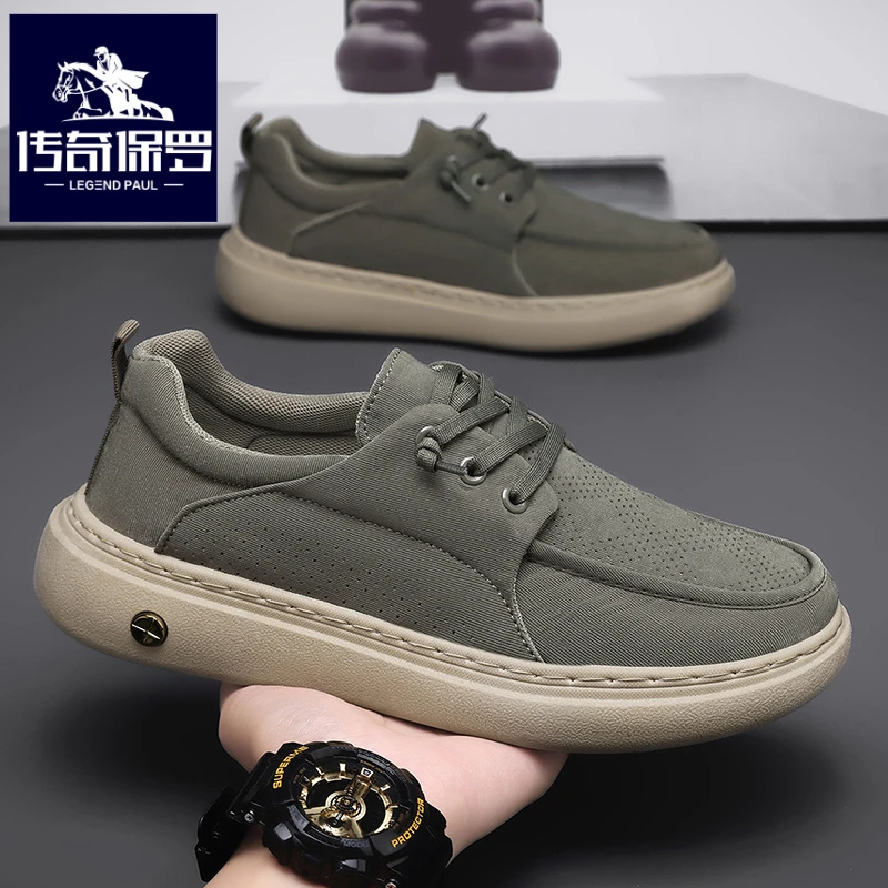 传奇保罗正版一脚蹬男鞋冬季低帮帆布鞋男士工作开车懒人休闲布鞋