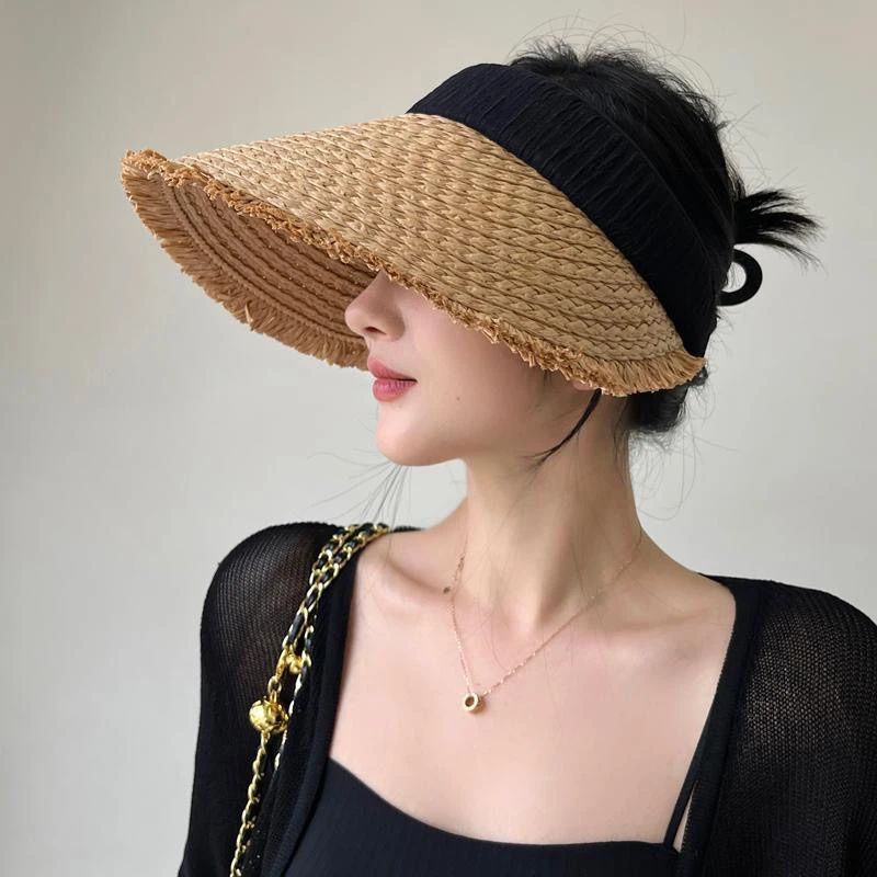 晒帽子遮阳帽夏季沙滩出游度假空顶太阳帽草帽WZ