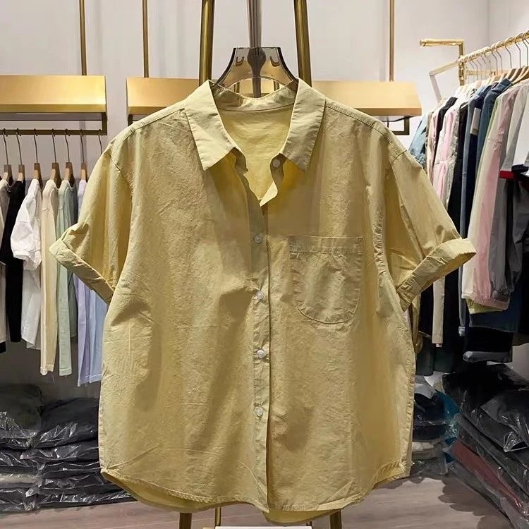 纯棉衬衫女短袖夏季薄款2025新款单口袋设计宽松减龄衬衣百搭上衣
