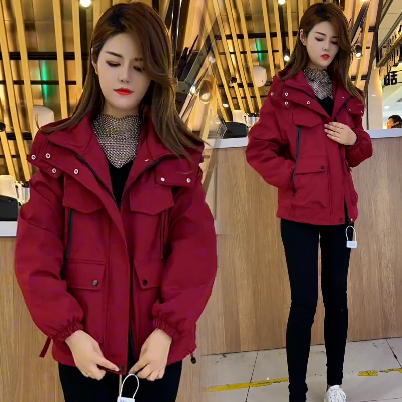 2025年春秋新款欧货连帽冲锋衣女休闲百搭宽松显瘦洋气减龄短外套