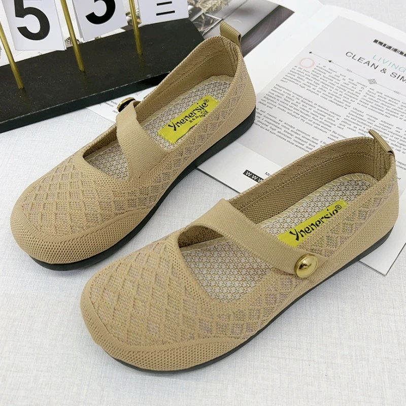 2025夏季新款妈妈单鞋老北京布鞋松紧带单鞋女舒适飞织中老年鞋女