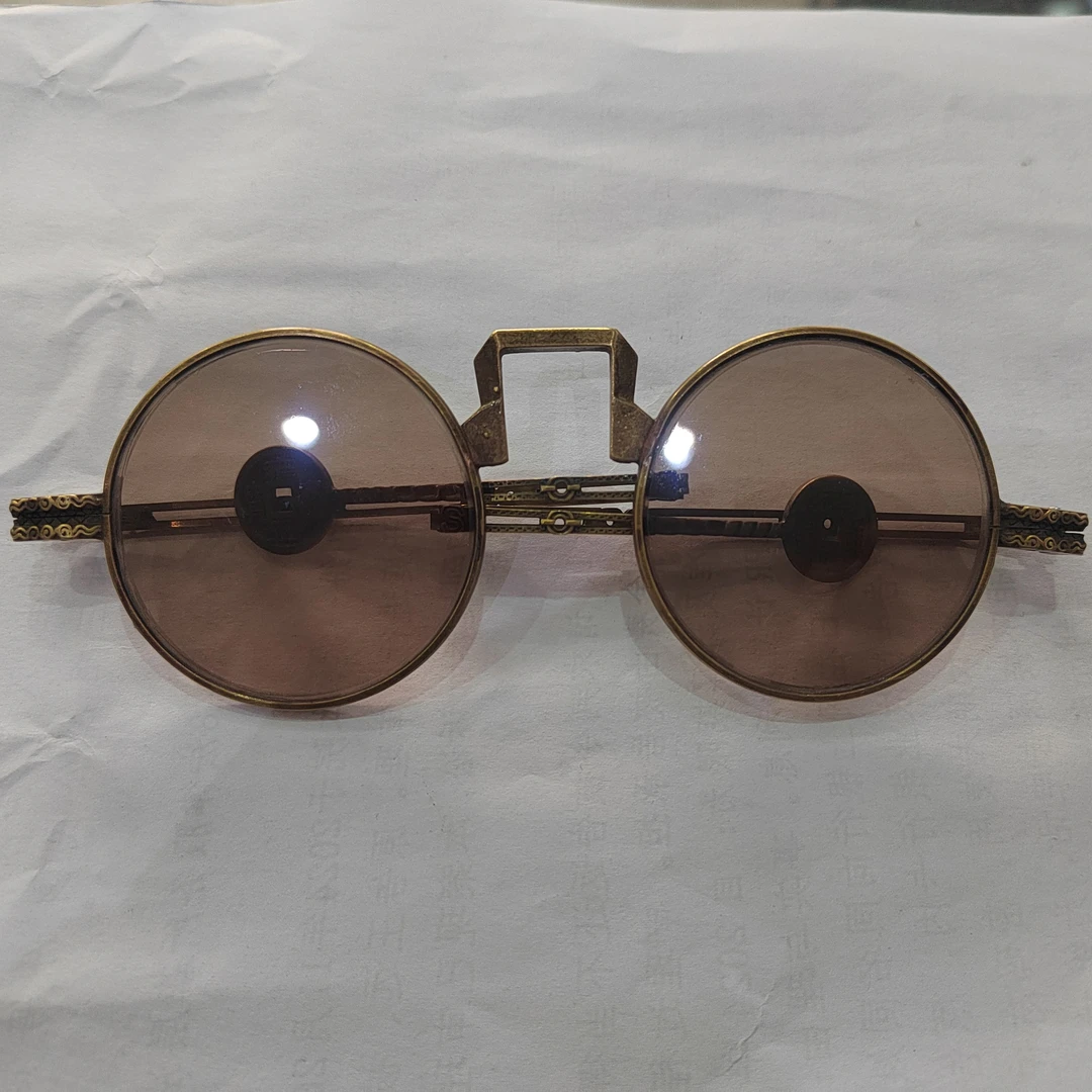 复古圆天然石眼镜纯铜镜框