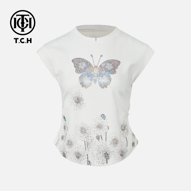 TCH私服烫钻工艺新时尚淑女百搭新潮流T恤女T75B10E1053轻奢tch