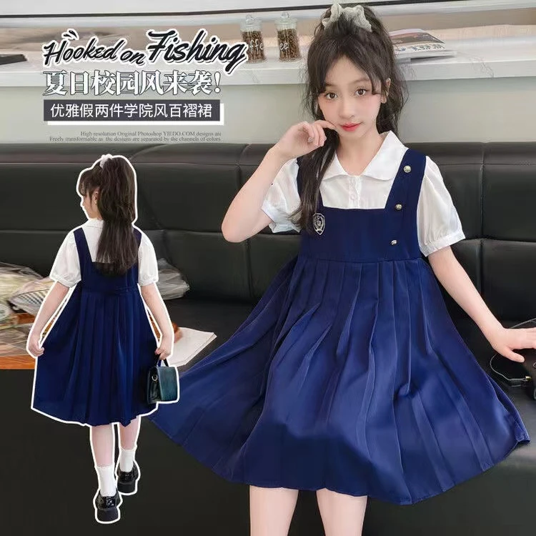 611女大童夏日校园风假两件连衣裙