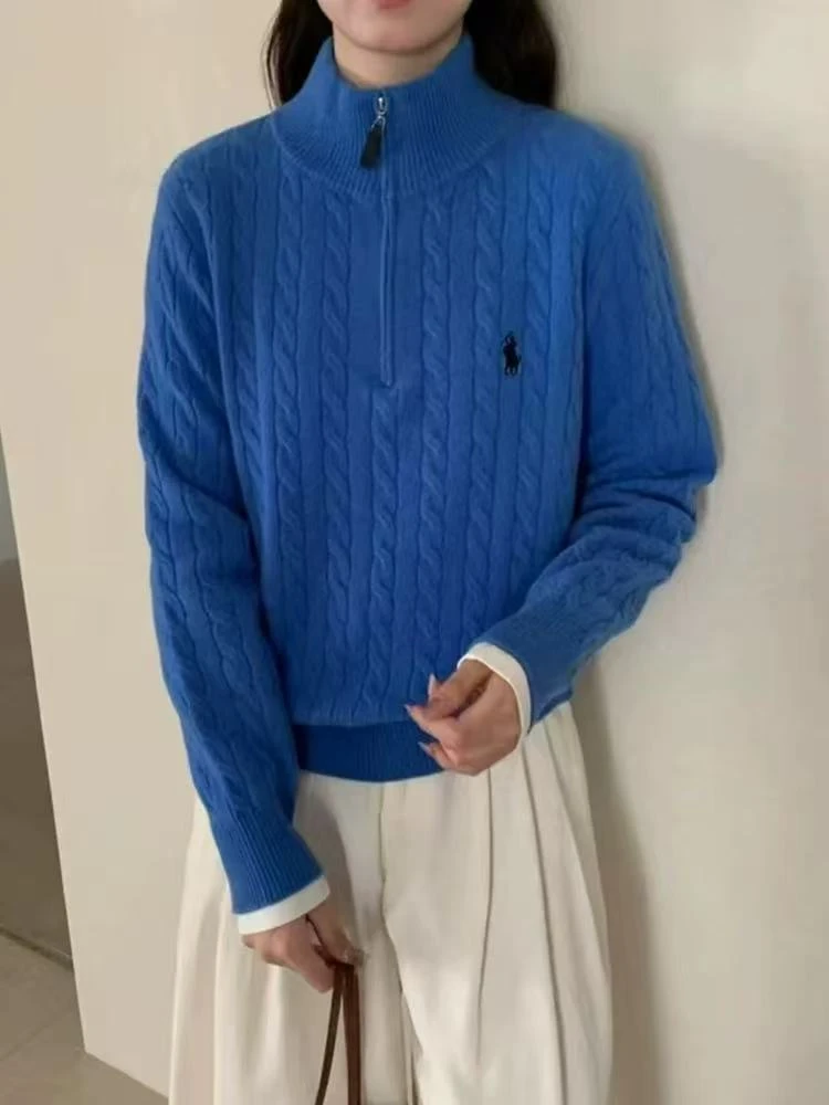 《现货》2025新款女装秋季ins幂式穿搭长袖双拉链毛衣大码毛衣5079