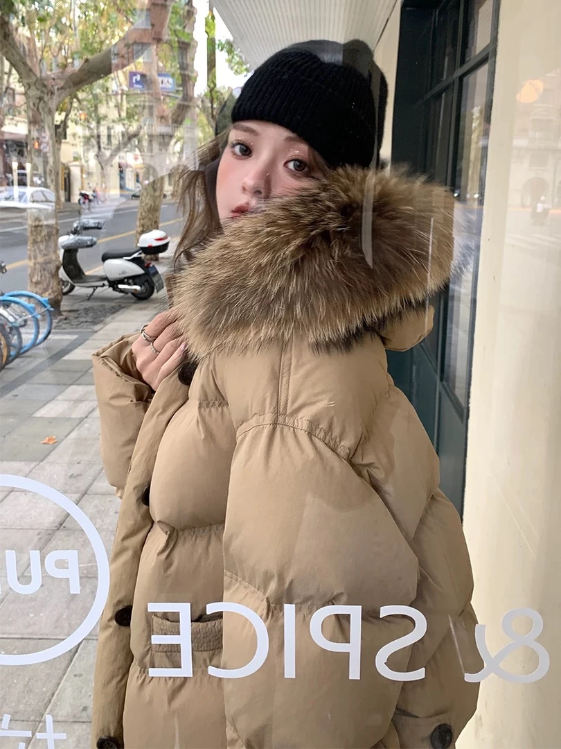 短款大毛领羽绒服女2024新款白鸭绒宽松小个子加厚冬季外套W-20