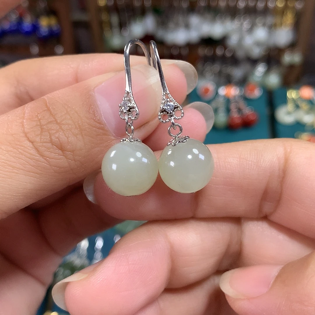 和田玉银S925镶嵌耳饰卡12左右