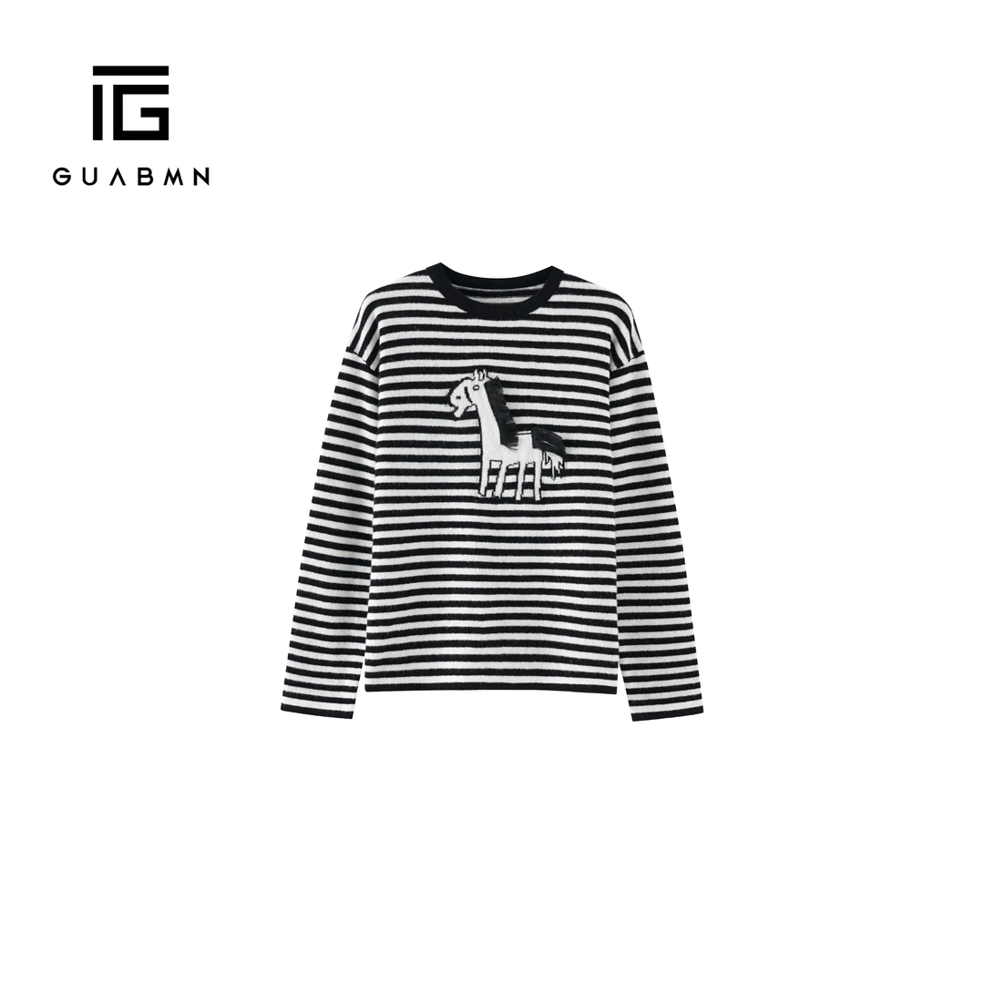 GUABMN2025年冬季新款卡通小马刺绣圆领T恤打底上衣6080