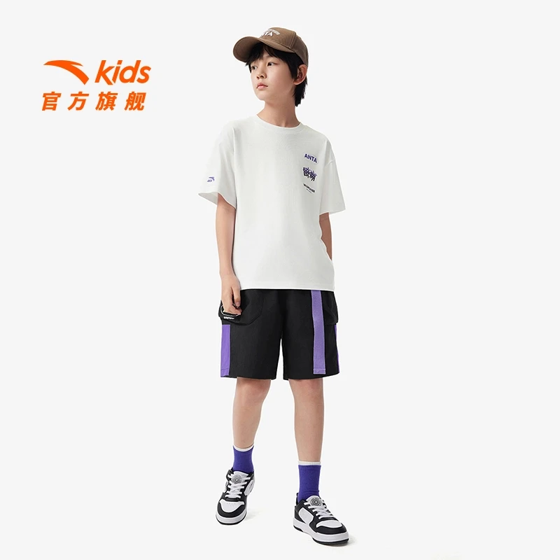 商城同款|安踏儿童男大童针织短袖衫柔软亲肤青少年时尚短袖潮