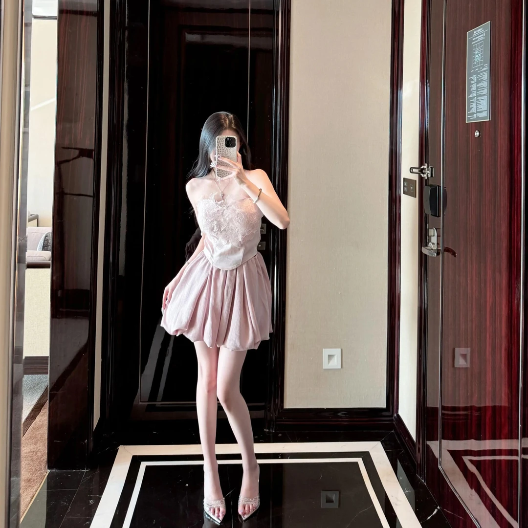 纯欲显瘦芭蕾风黑色吊带蓬蓬沙滩裙气质女性必备