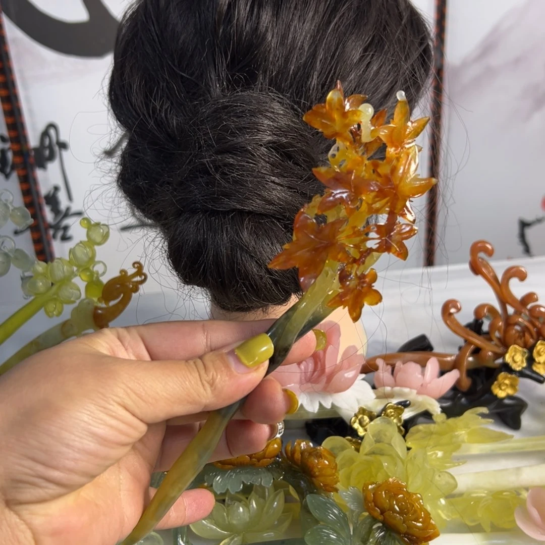 白***垩定制蛇纹石玉毛货发饰