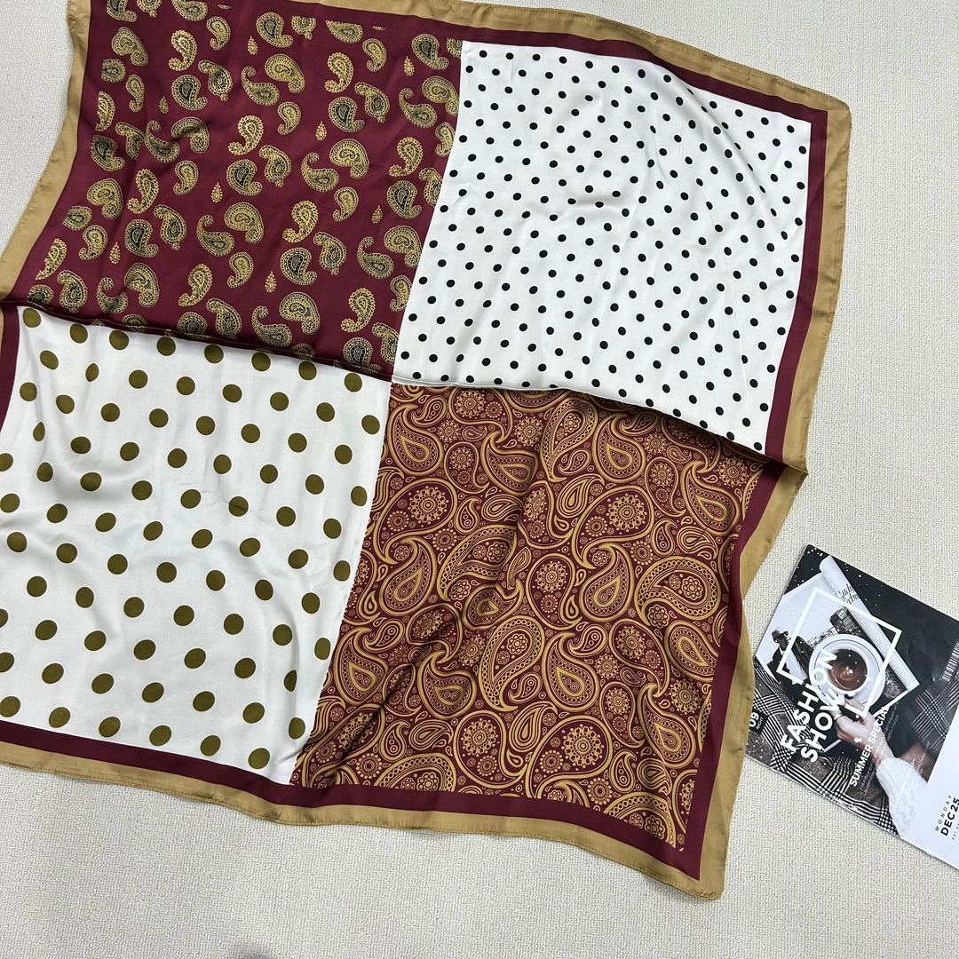 f90-9 丽景缎90*90左右气质丝巾方巾时尚 红白腰果