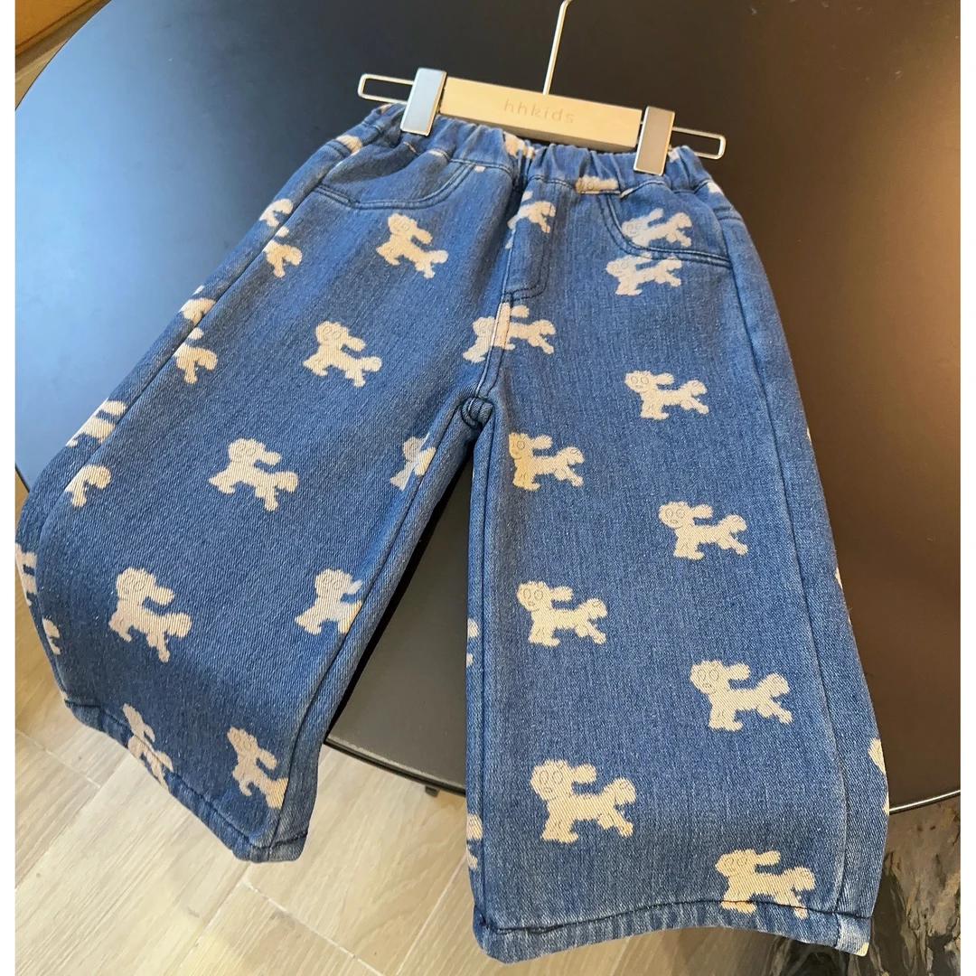 HHkids女童2024新款气质牛仔裤韩版卡通小狗加厚时尚裤子BKZ222