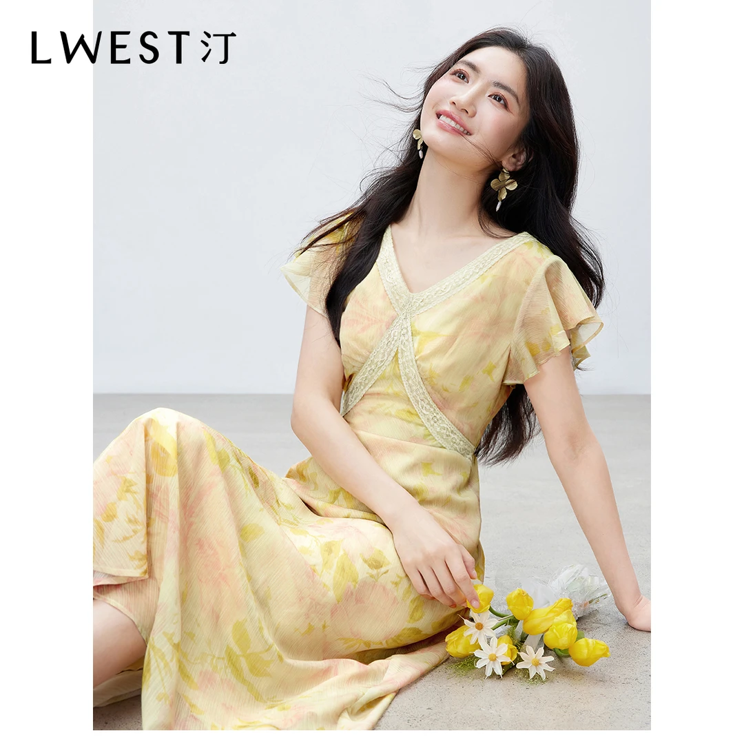 【商场同款】朗文斯汀碎花蕾丝拼接连衣裙DTML5204E12789