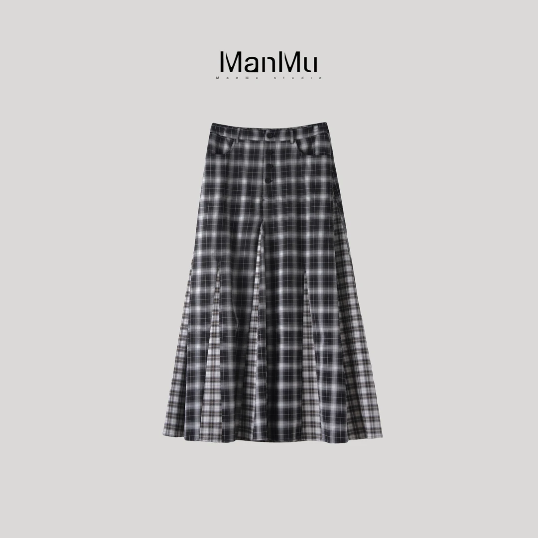 满目ManMu【张琪专属】秋季休闲气质黑白格子半裙350201