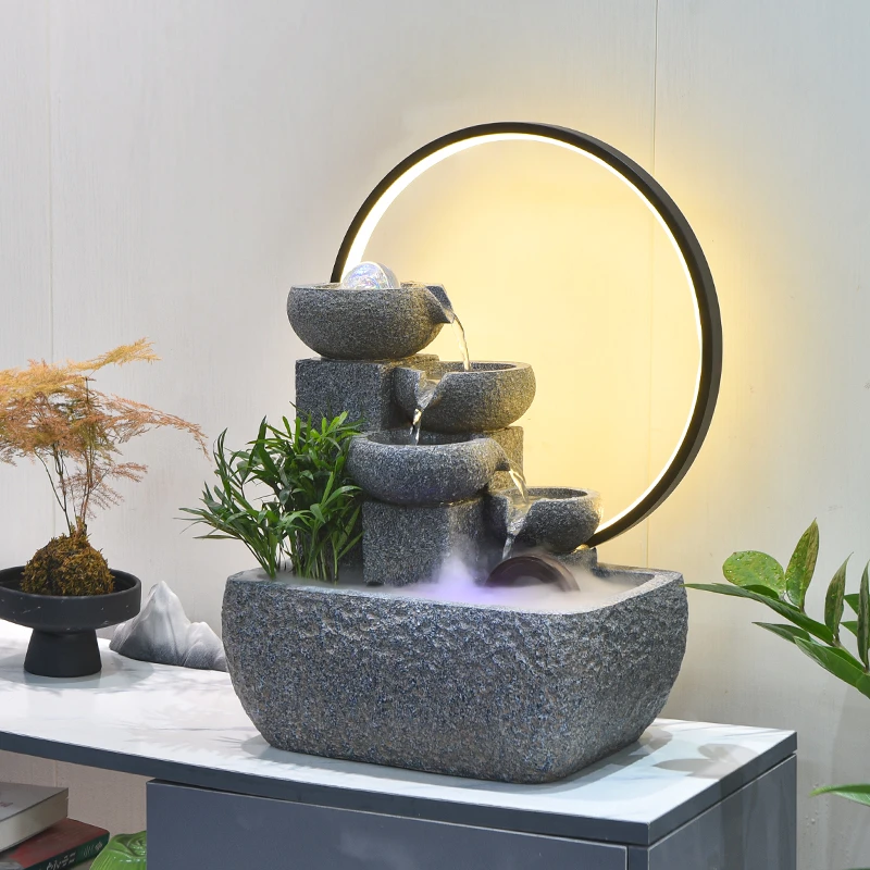 新中式禅意流水摆件循环水客厅办公室玄关店铺开业乔迁礼物装饰
