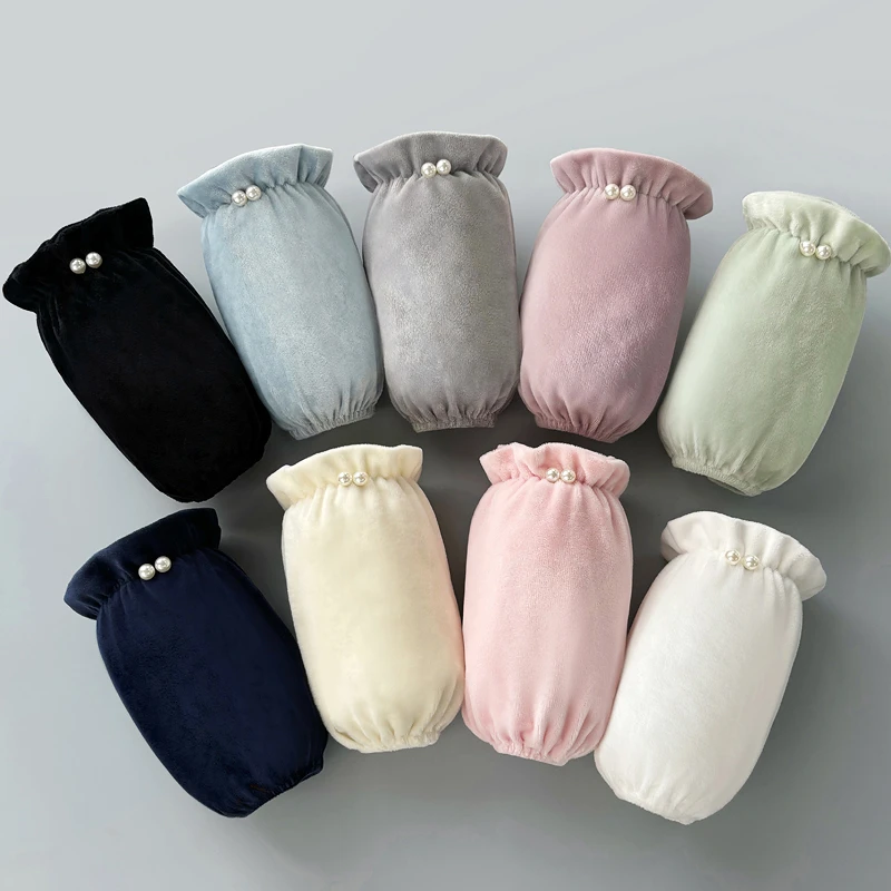 ins短款袖套女珍珠防污冬季耐脏护袖学生套袖防脏袖羽绒服天蓝色