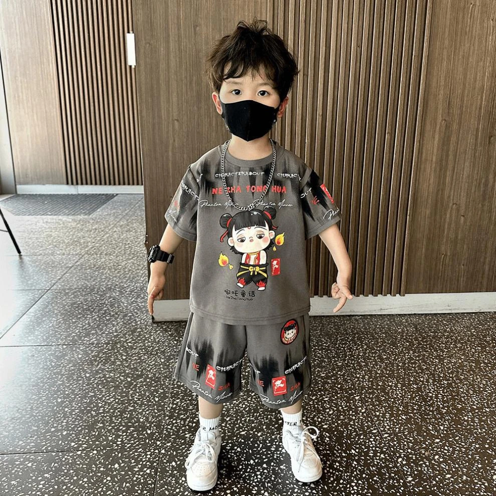 哪吒男童夏装套装2025新款洋帅气宝宝夏季时髦潮儿童短袖短裤衣服