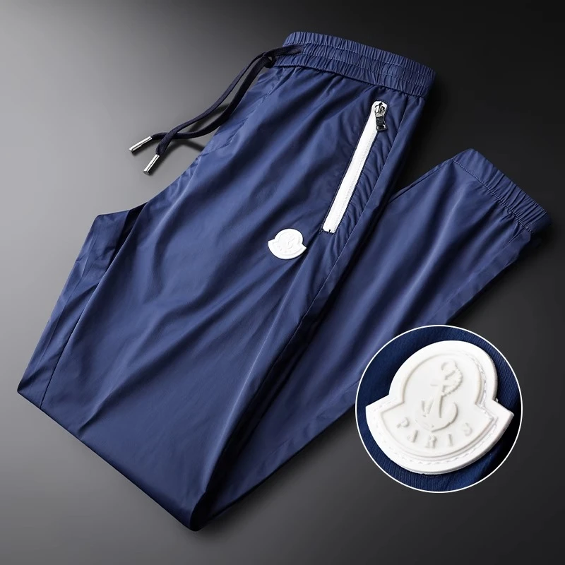 基密雷昂夏季冰丝速干宝蓝色运动裤男薄休闲束脚抗皱百搭九分裤帅