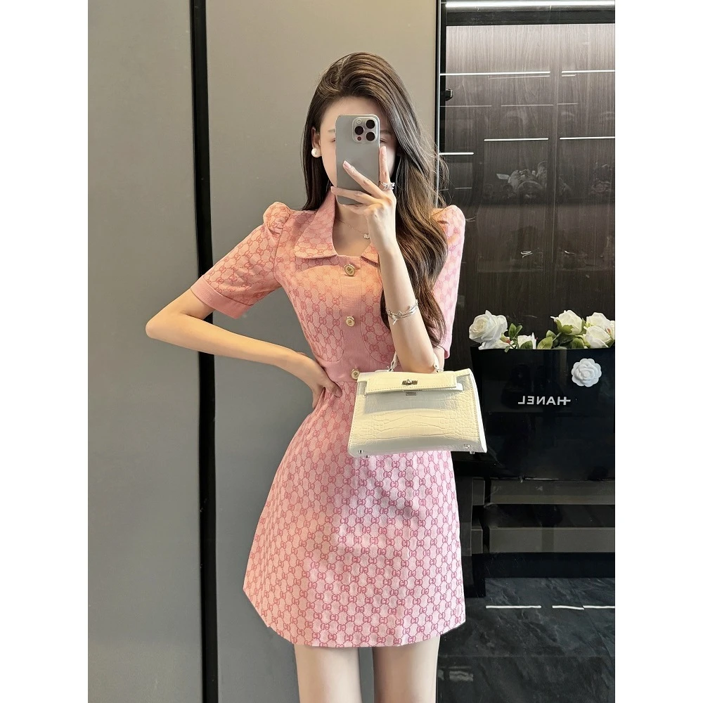 粉色高端精致小香风连衣裙女夏款气质高级感名媛显瘦小个子裙子