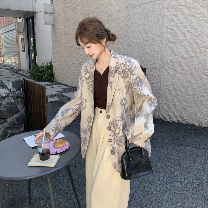 设计感提花西装外套女2025春秋新款别致独特韩系穿搭氛围感小西服