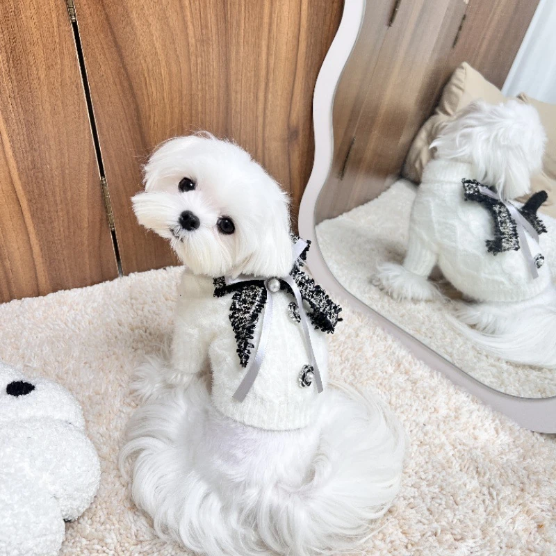 新款小香风法式宠物猫猫狗狗衣服博美泰迪雪纳瑞马尔济斯高端毛衣