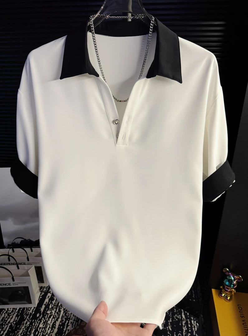 夏季新款拼接黑白高级感轻奢短袖衬衫