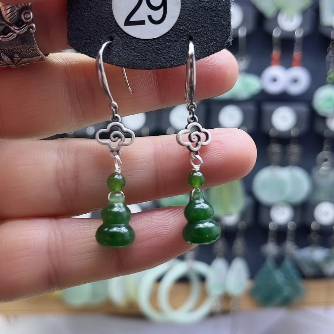 和田玉银S925镶嵌耳饰