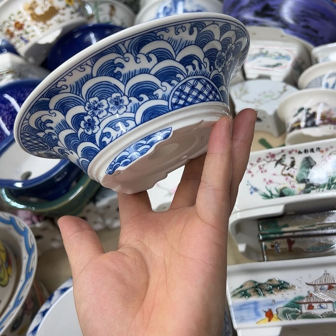 紫砂花盆850号瑕疵15/5cm仿手绘小海浪