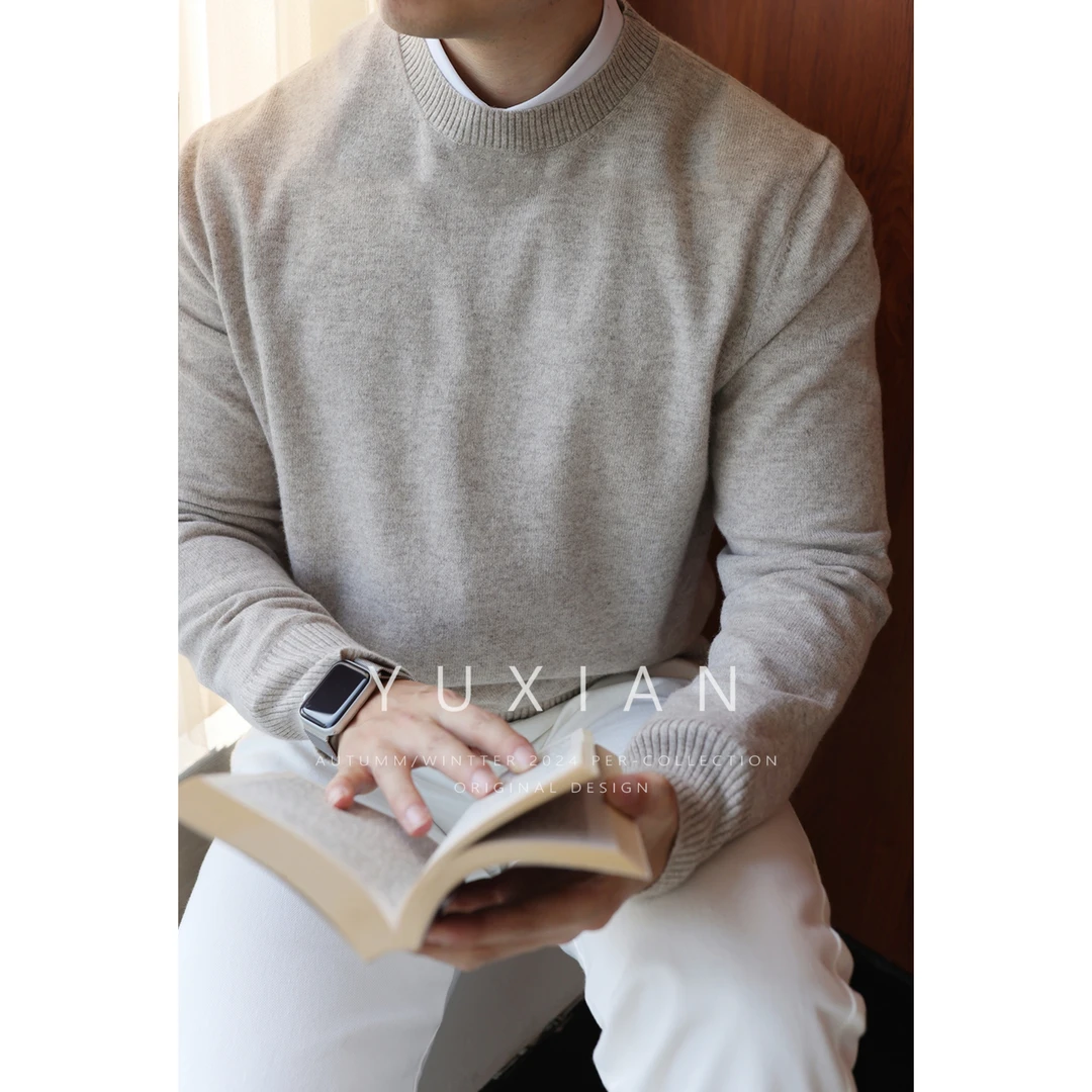 【極细美利奴】高端澳洲美丽诺羊毛针织圆领休闲商务毛衣秋冬季