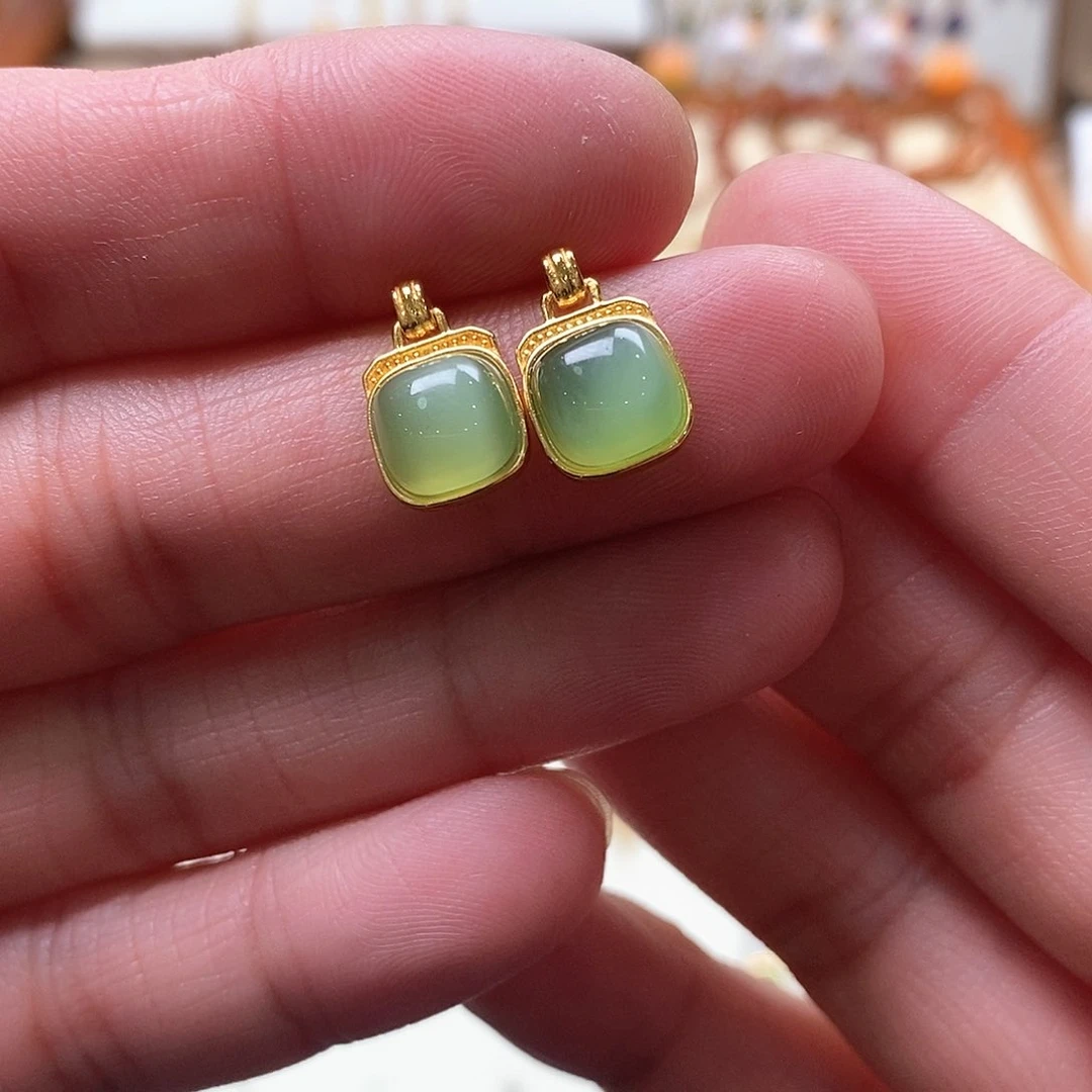 和田玉耳饰银S925镶嵌雯*