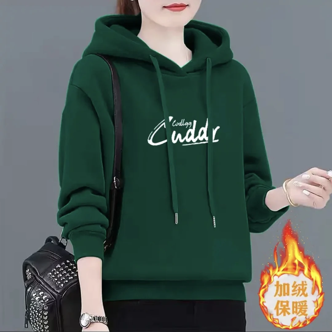 秋冬女士卫衣新款中年妈妈女装上衣加绒加厚洋气宽松连帽外套女