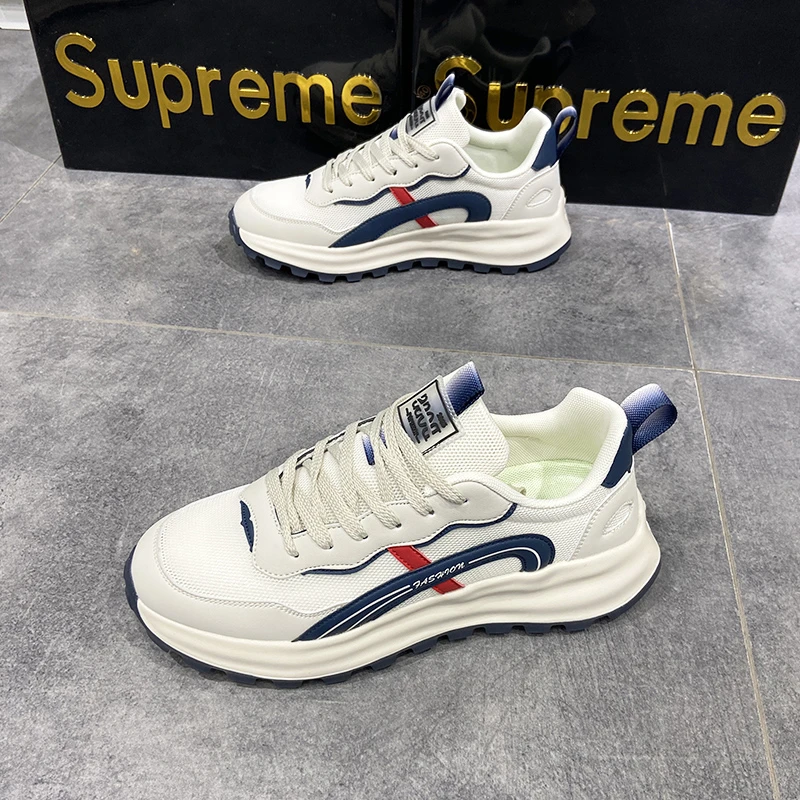 夏季2025薄款透气阿甘鞋拼色溶解底老爹鞋超轻软底百搭男潮牌网鞋