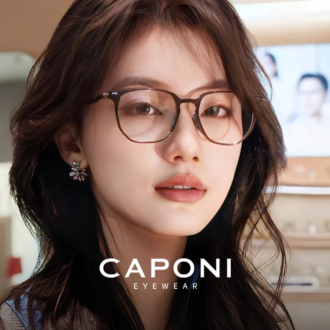 CAPONI近视眼镜男透茶框防蓝光眼镜女平光护目镜可配度数35031