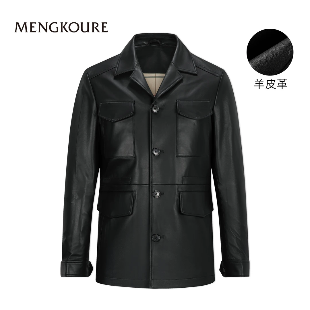 蒙口热羊皮革皮衣男士24年轻奢时尚保暖抗风休闲外套秋冬新款