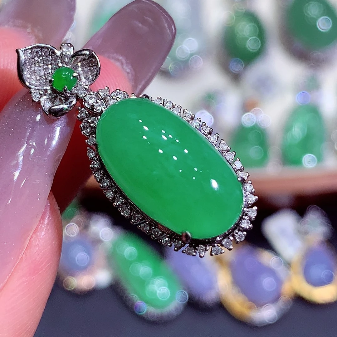 翡翠18K金镶嵌吊坠(不含链)